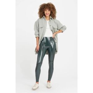 SPANX | Dark Green Patent Leather Style Shapewear Leggings Women’s Size Small